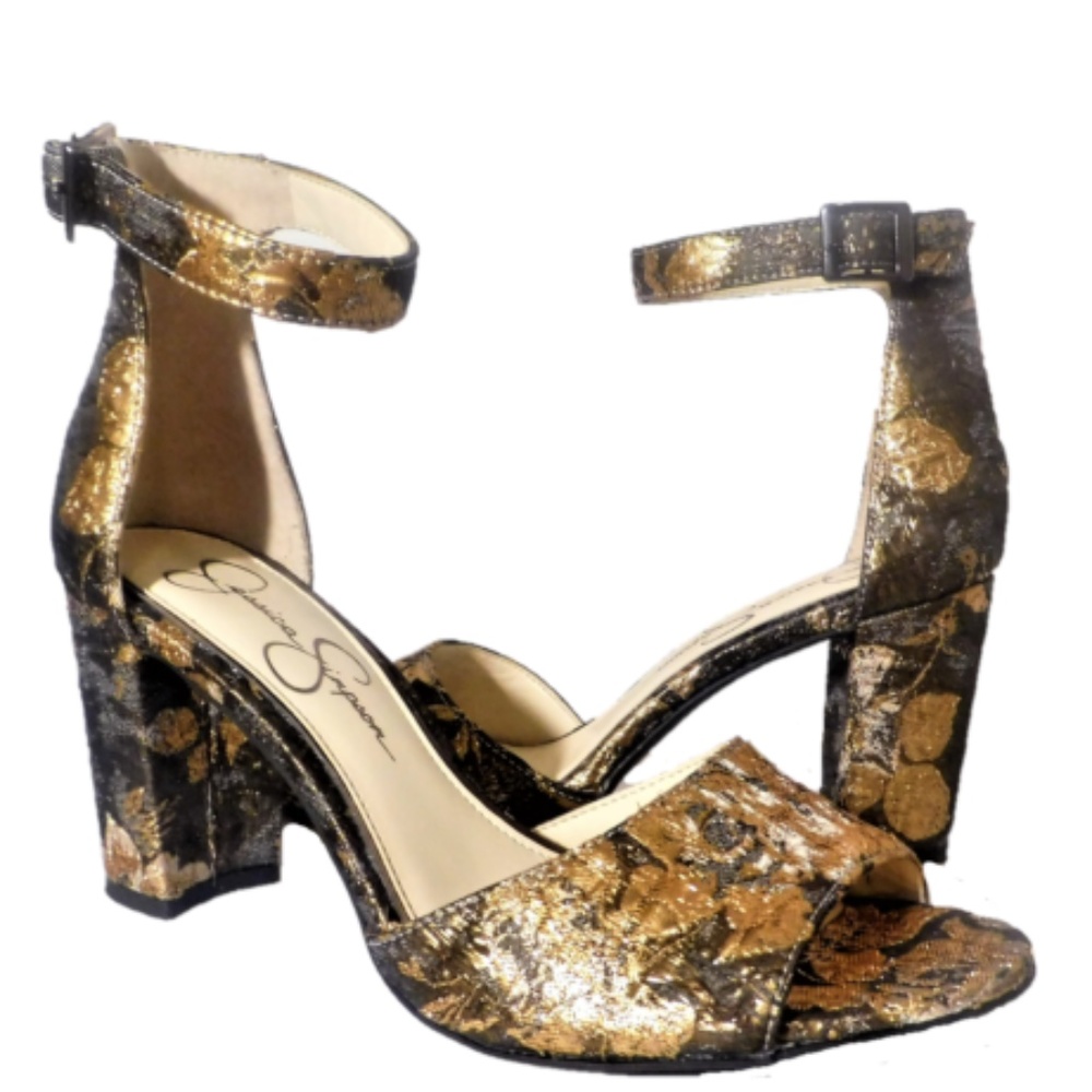 JESSICA SIMPSON BLOCK HEEL GOLD METALIC SIZE 8.5